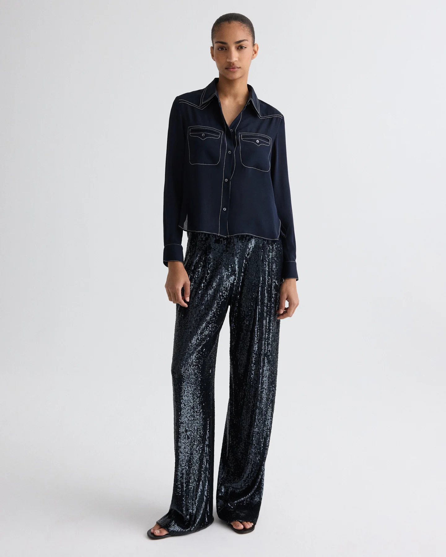 Carter Shirt with Topstitch in Silk Georgette - Image 3