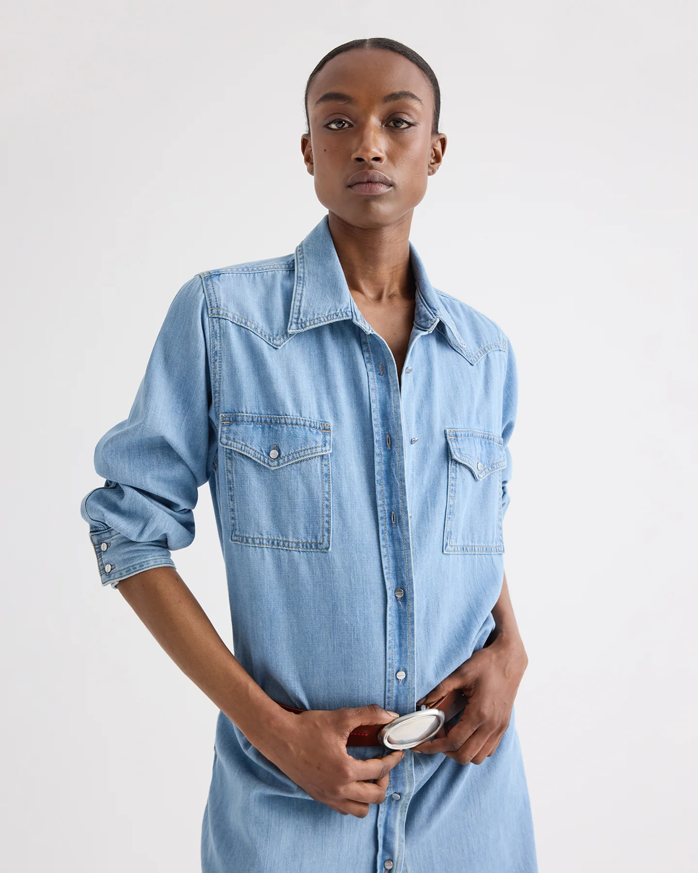 Cowboy Maxi Dress With Snaps in Denim - Image 3