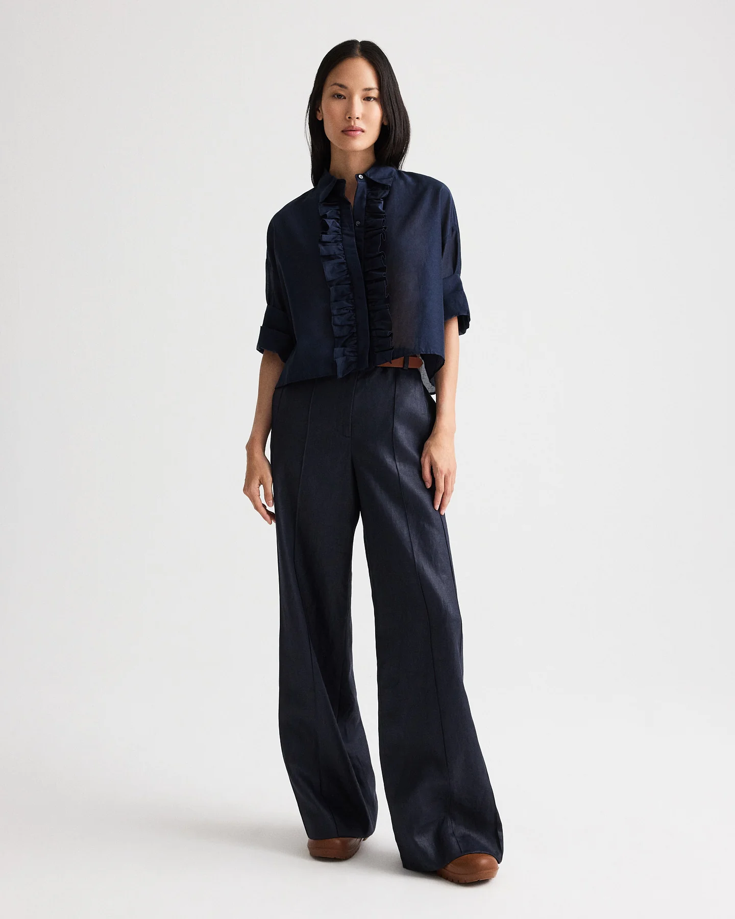 Next Ex Shirt with Ruffle in Cotton Silk Organza - Image 3
