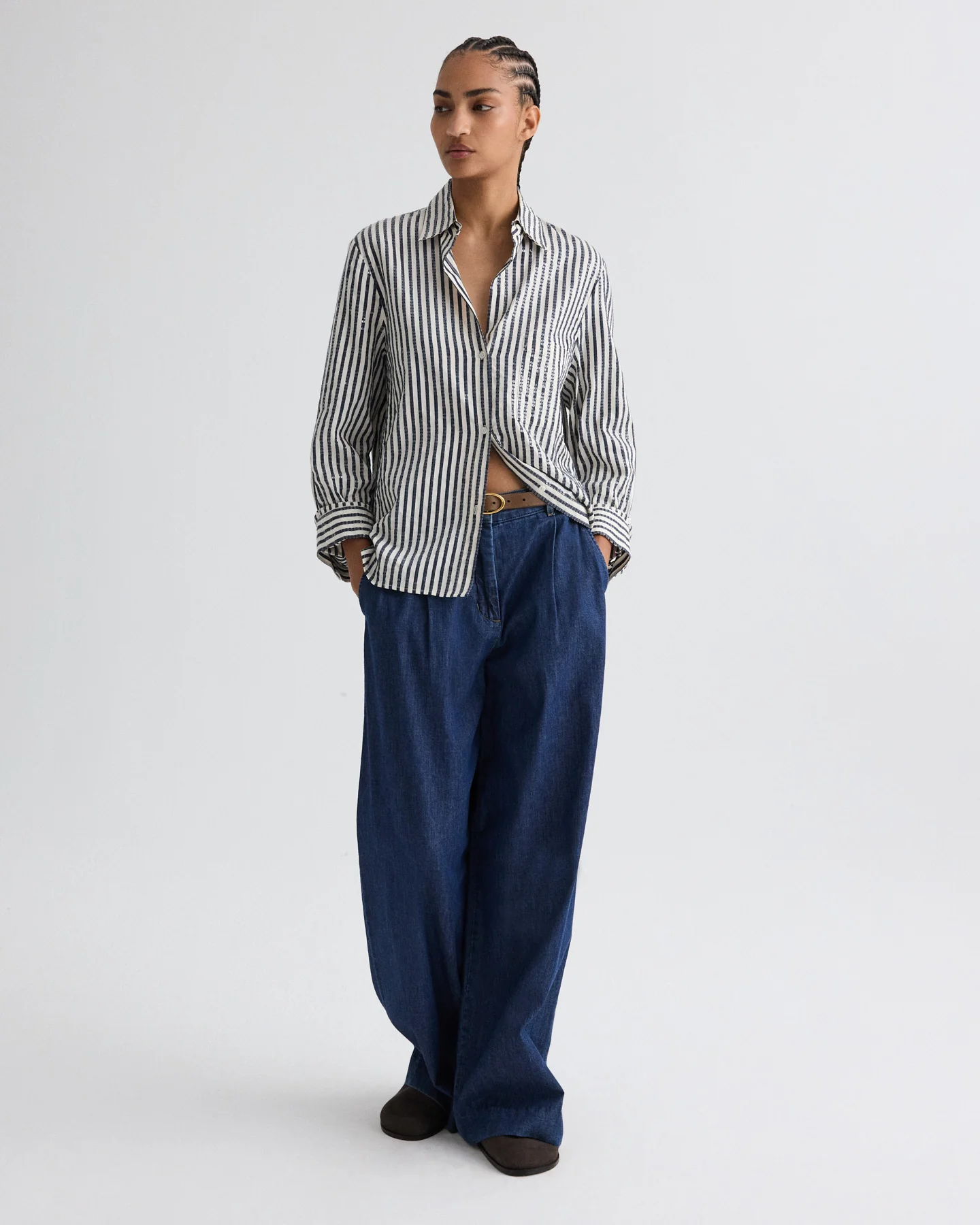 Next Morning Shirt in Clear Sequin on Stripe - Image 3