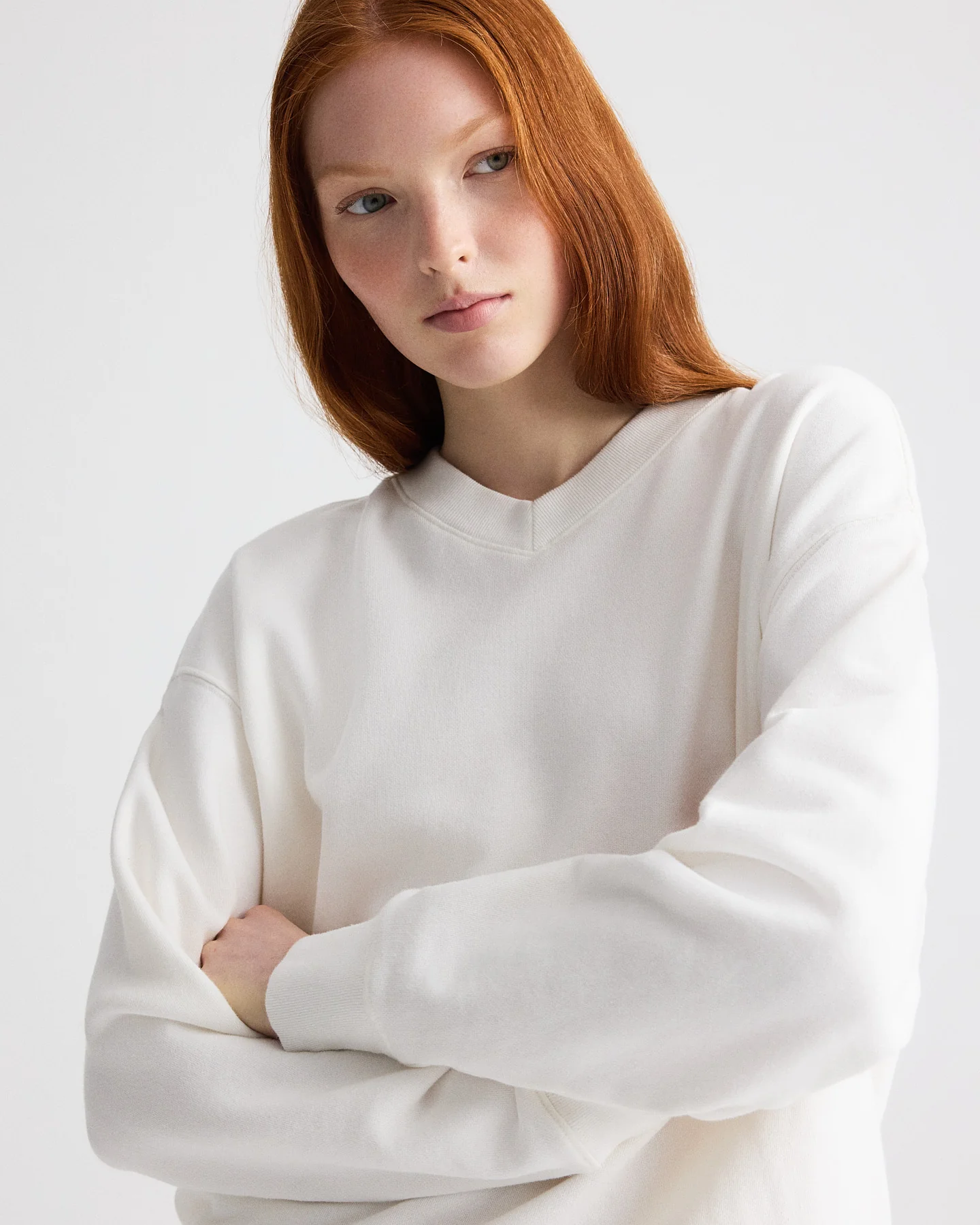 Relaxed V Neck Sweatshirt in Lightweight Sweatshirt - Image 3