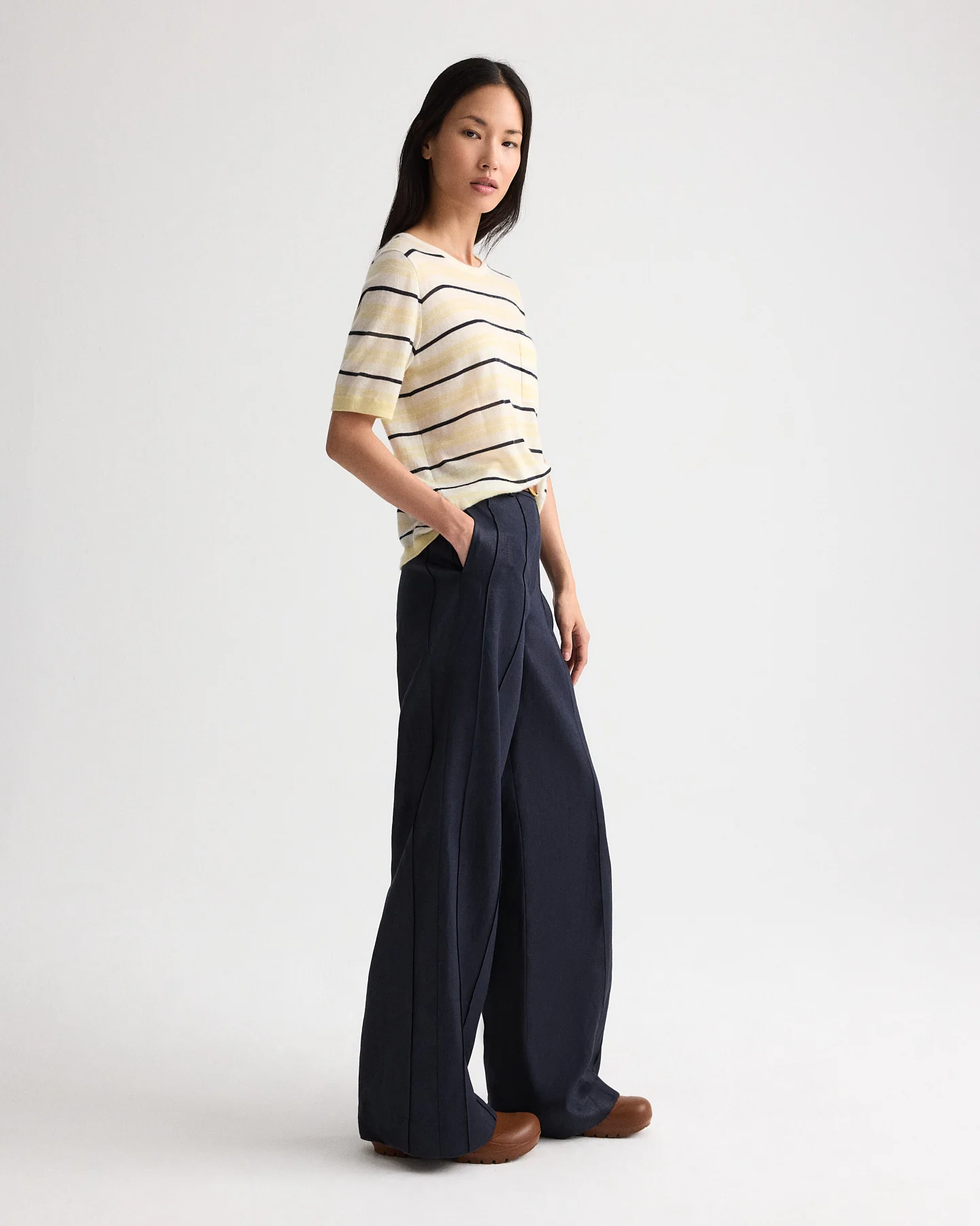 Striped Short Sleeve Tee in Superfine Cashmere - Image 4
