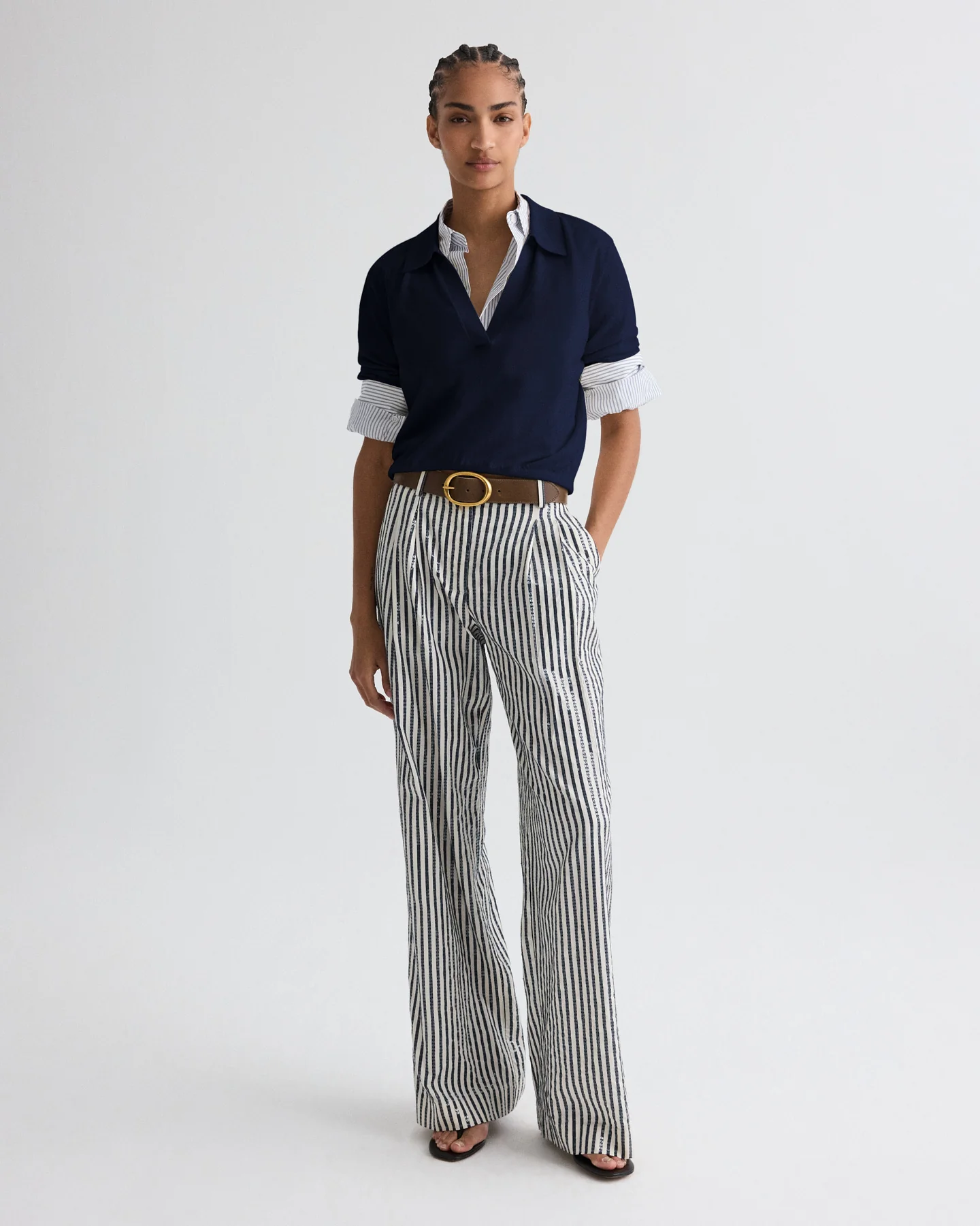 Sulli Pant in Clear Sequin on Stripe - Image 2