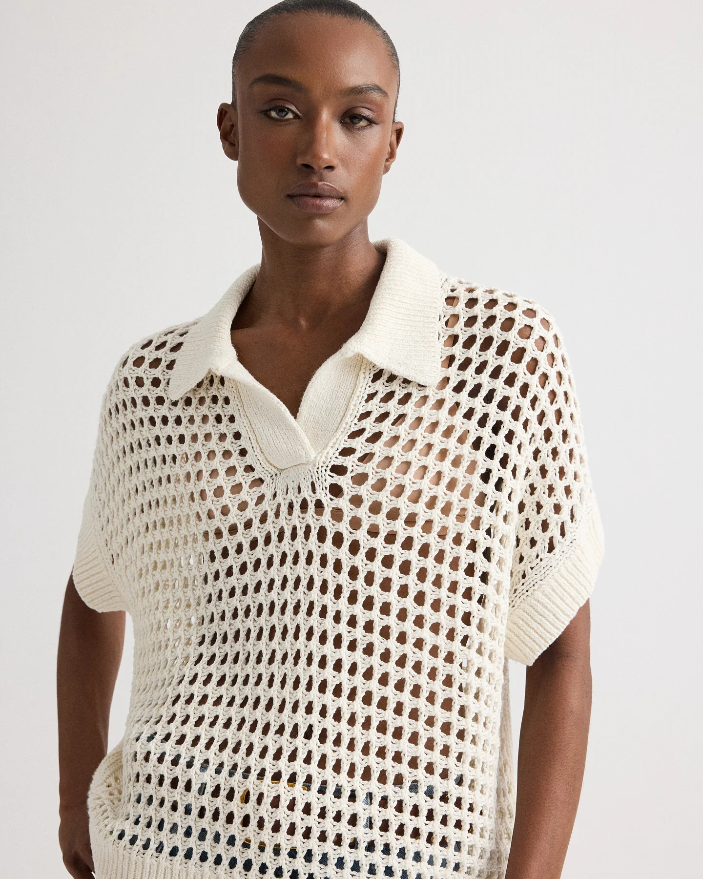 Supersized Open Knit Polo in Linen Silk