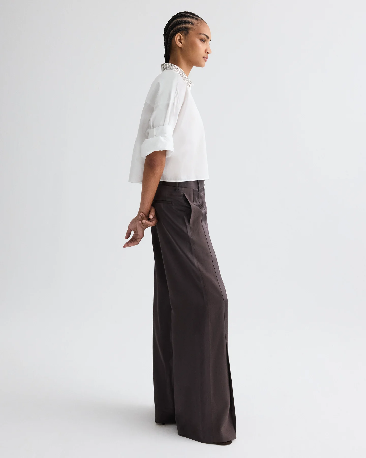 Taite Pant in Shiny Viscose Wool Satin - Image 4