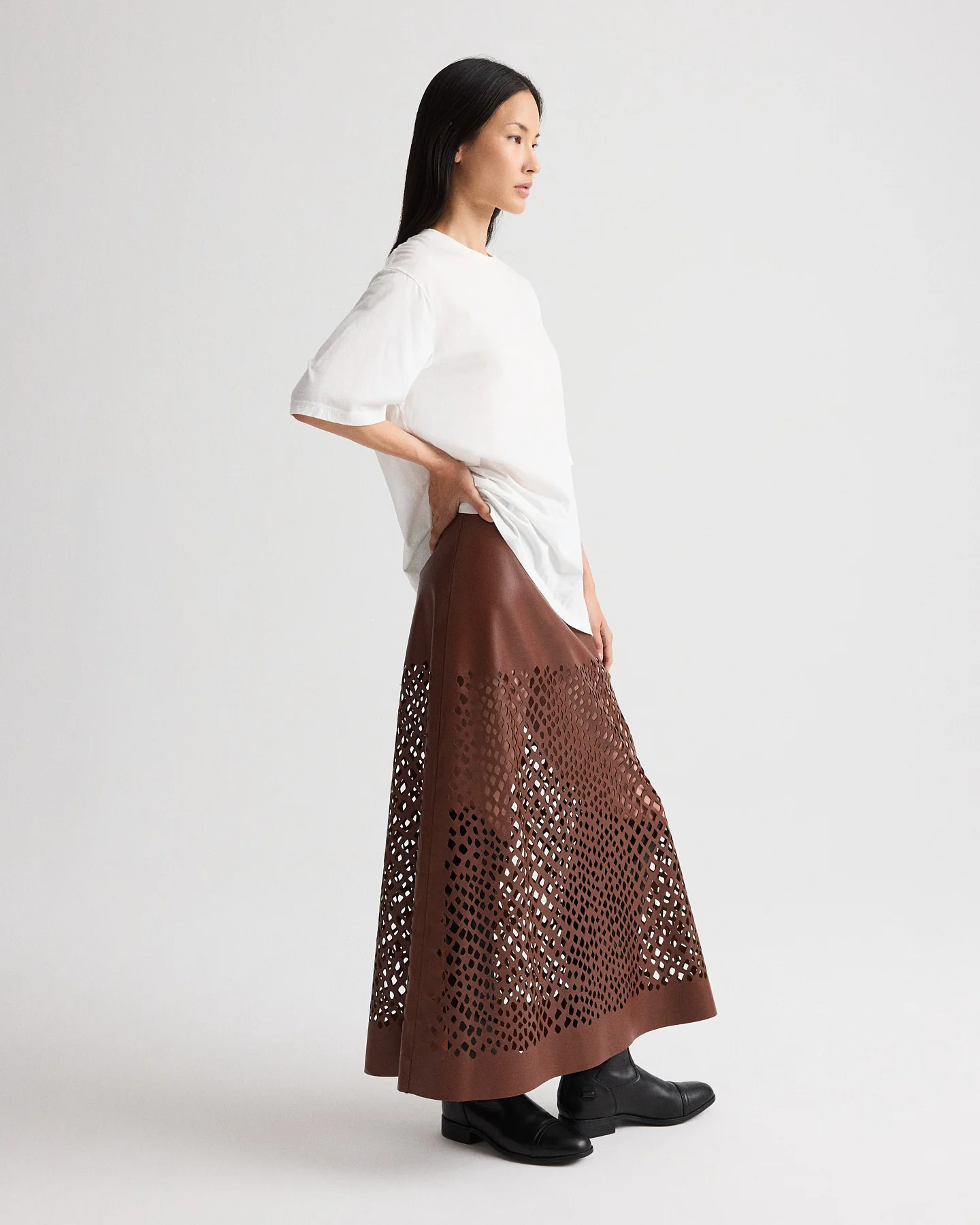 The A-Line Skirt with Laser Cut in Bruins Leather - Image 6